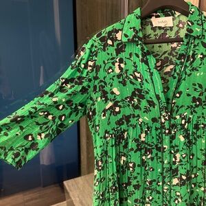 BA&SH | The Erin  Dress Lightweight Floral Green/Metallic Thread